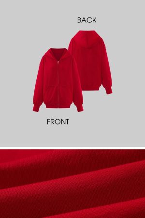 Rase le sol Red Embroidered Zip Hoodie & Shorts Set