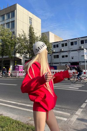 Rase le sol Red Embroidered Zip Hoodie & Shorts Set