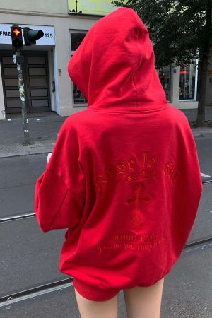 Rase le sol Red Embroidered Zip Hoodie & Shorts Set