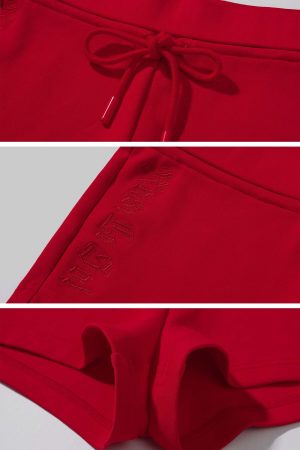 Rase le sol Red Embroidered Zip Hoodie & Shorts Set