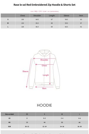 Rase le sol Red Embroidered Zip Hoodie & Shorts Set