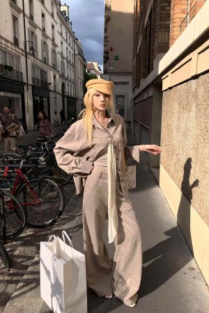 Rase le sol Relaxed Shirt and Wide-Leg Pants Set