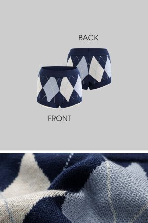 Rase le sol Retro Color-Block Argyle Knitted Shorts