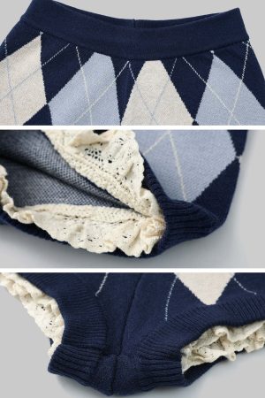 Rase le sol Retro Color-Block Argyle Knitted Shorts