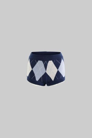 Rase le sol Retro Color-Block Argyle Knitted Shorts