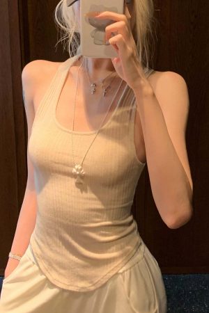 Rase le sol Ribbed Embroidered Tank Top