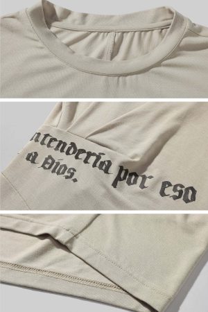 Rase le sol Ruched Waist Gothic Text Fitted T-Shirt