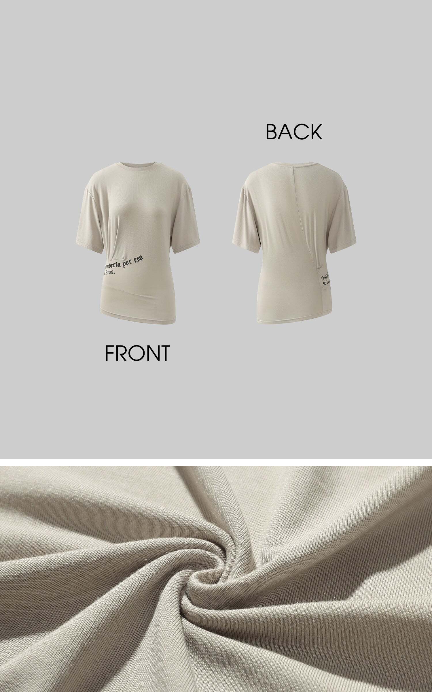 Rase le sol Ruched Waist Gothic Text Fitted T-Shirt Rase le sol Ruched Waist Gothic Text Fitted T-Shirt