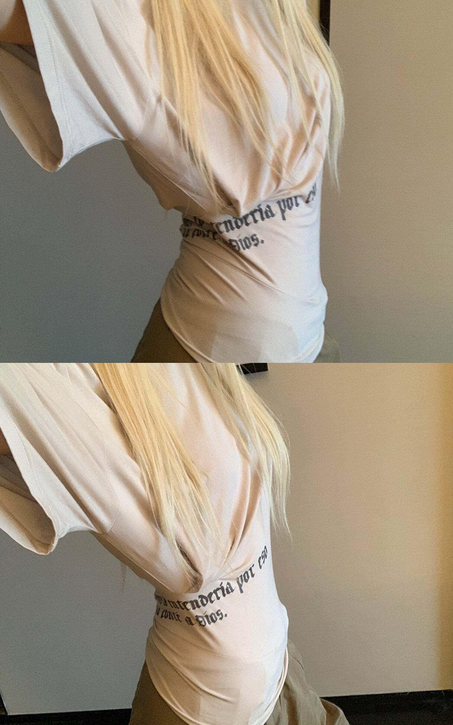 Rase le sol Ruched Waist Gothic Text Fitted T-Shirt Rase le sol Ruched Waist Gothic Text Fitted T-Shirt