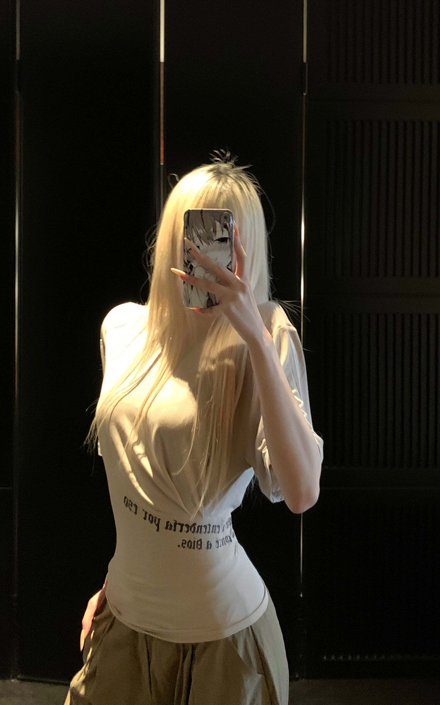 Rase le sol Ruched Waist Gothic Text Fitted T-Shirt Rase le sol Ruched Waist Gothic Text Fitted T-Shirt