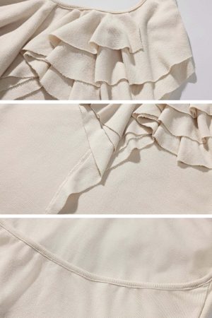 Rase le sol Ruffled Halter Sleeveless Knit Top in Soft Cream