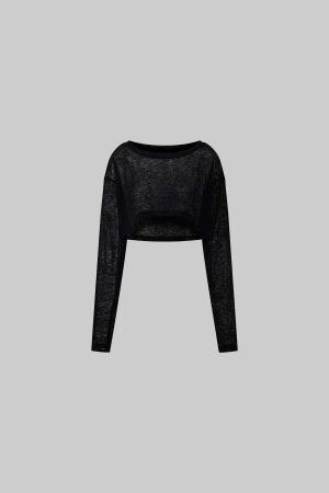 Rase le sol Sheer Knit Long-Sleeve Top