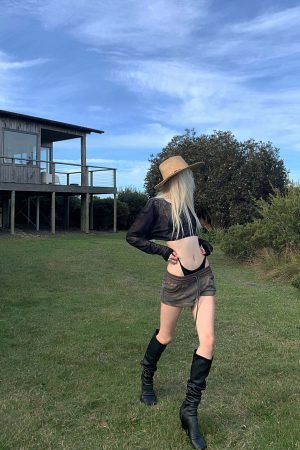 Rase le sol Sheer Knit Long-Sleeve Top