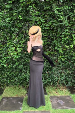 Rase le sol Sheer Panel Spliced Corset Maxi Dress