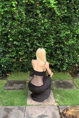 Rase le sol Sheer Panel Spliced Corset Maxi Dress