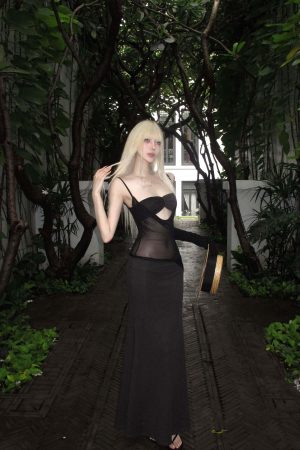 Rase le sol Sheer Panel Spliced Corset Maxi Dress