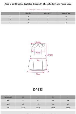 Rase le sol Strapless Sculpted Dress with Check Pattern and Tiered Lace