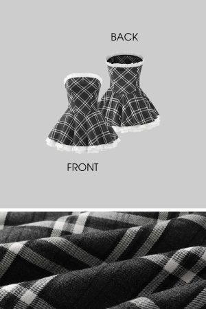 Rase le sol Strapless Sculpted Dress with Check Pattern and Tiered Lace