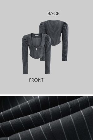 Rase le sol Striped Panel Blazer & High-Waisted Skirt Set