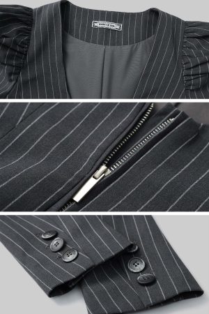 Rase le sol Striped Panel Blazer & High-Waisted Skirt Set