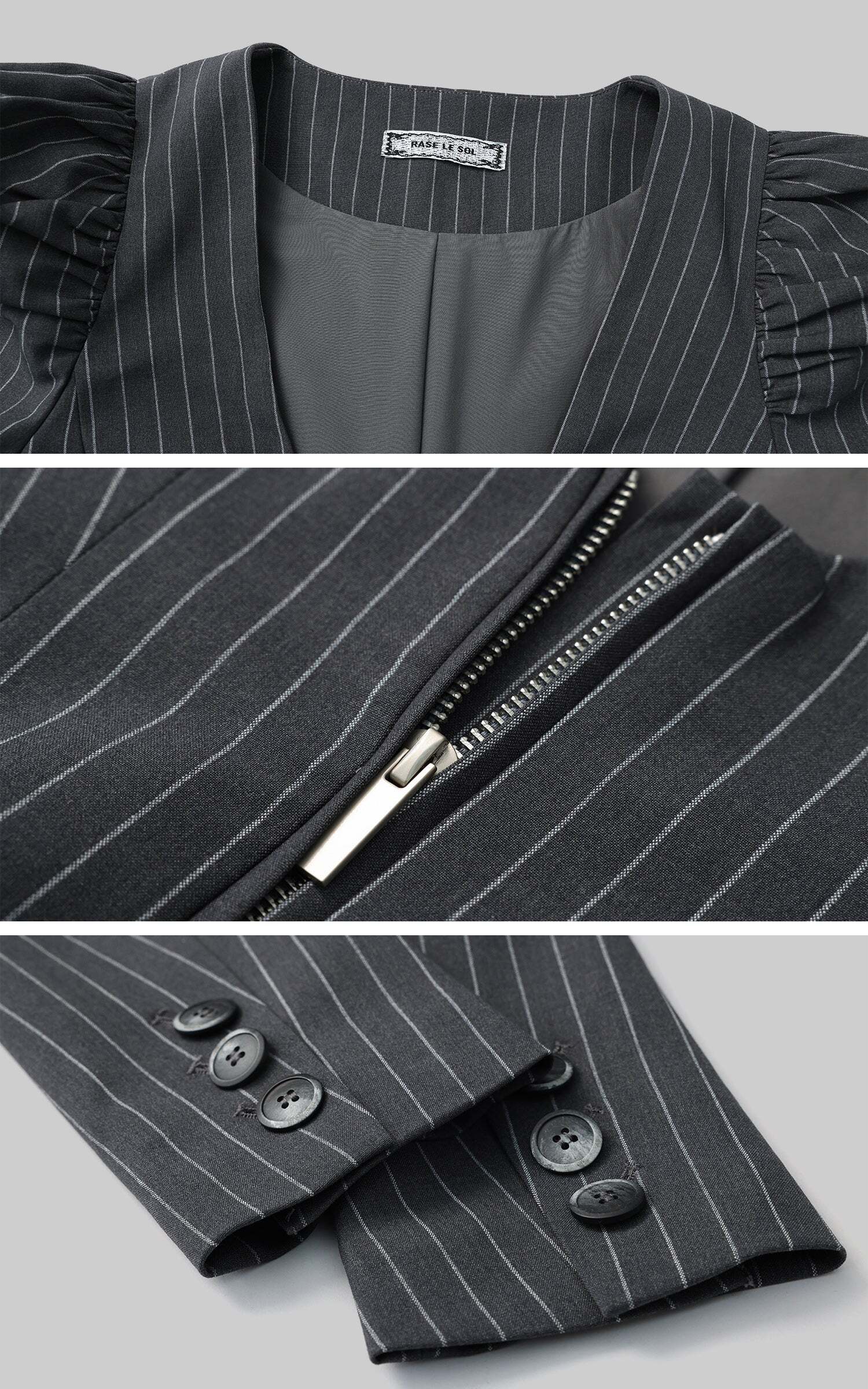 Rase le sol Striped Panel Blazer & High-Waisted Skirt Set Rase le sol Striped Panel Blazer & High-Waisted Skirt Set