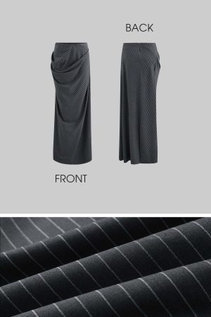 Rase le sol Striped Panel Blazer & High-Waisted Skirt Set