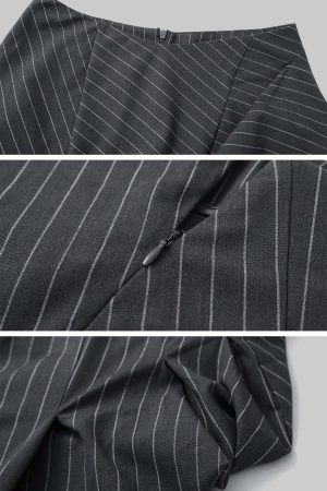 Rase le sol Striped Panel Blazer & High-Waisted Skirt Set