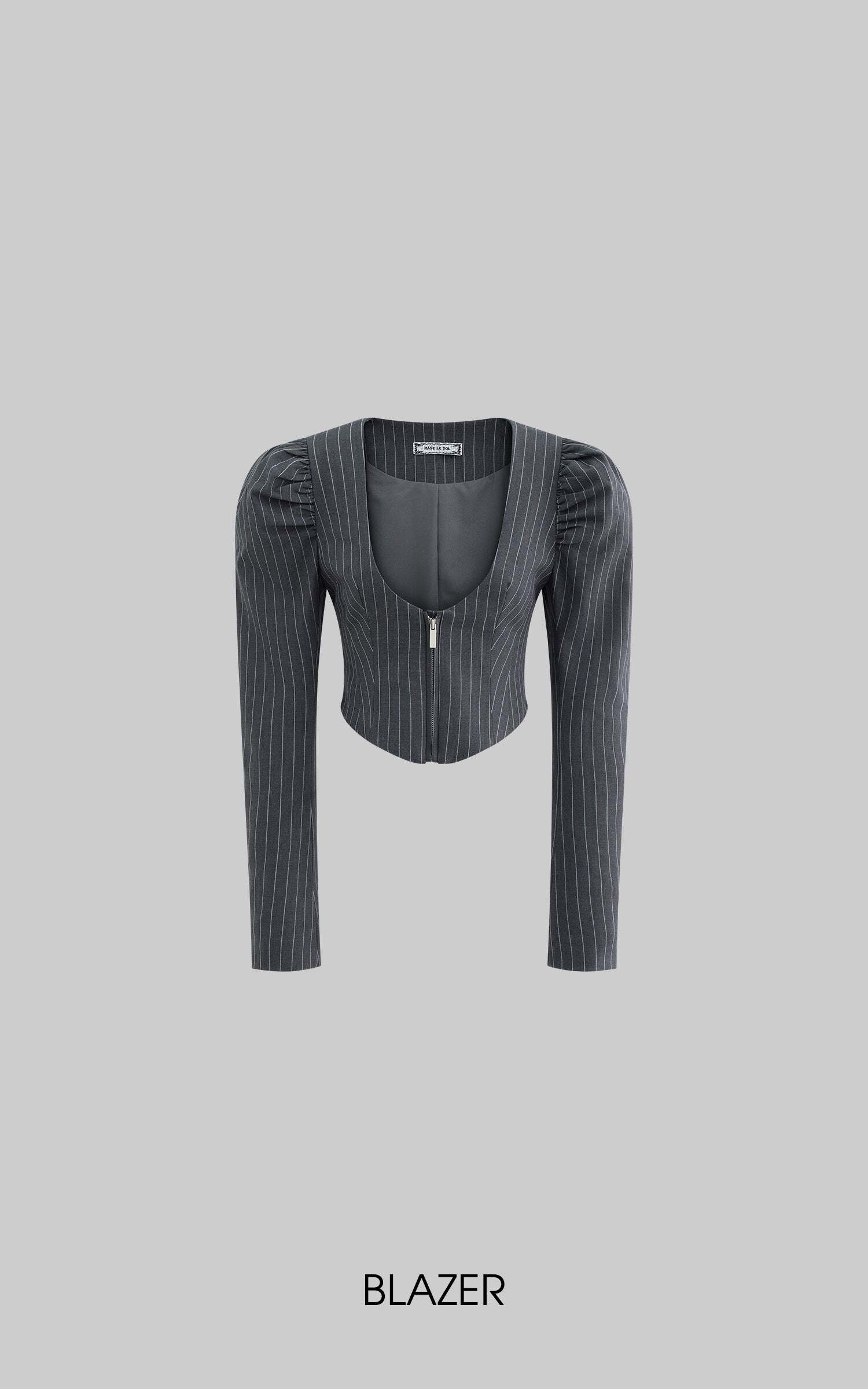 Rase le sol Striped Panel Blazer & High-Waisted Skirt Set Rase le sol Striped Panel Blazer & High-Waisted Skirt Set