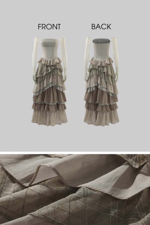 Rase le sol Tiered Lace-Panel Bustier Dress with Sheer Gloves