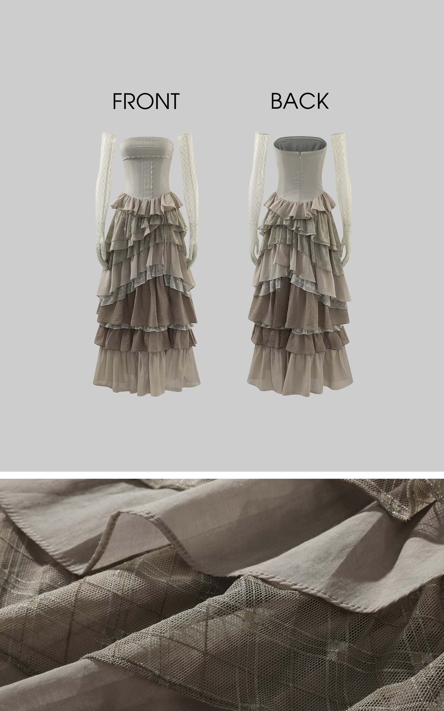 Rase le sol Tiered Lace-Panel Bustier Dress with Sheer Gloves Rase le sol Tiered Lace-Panel Bustier Dress with Sheer Gloves