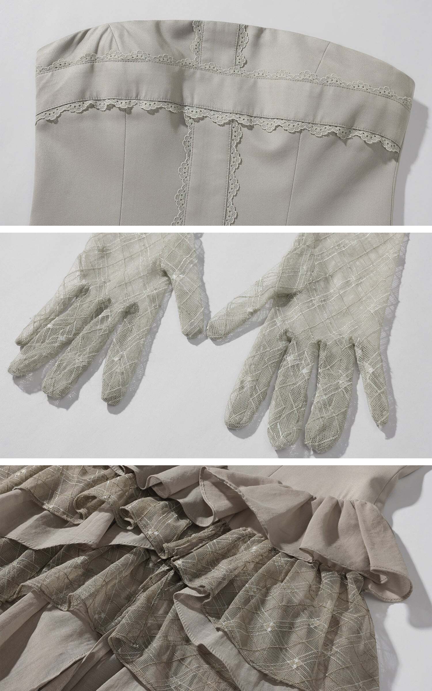 Rase le sol Tiered Lace-Panel Bustier Dress with Sheer Gloves Rase le sol Tiered Lace-Panel Bustier Dress with Sheer Gloves