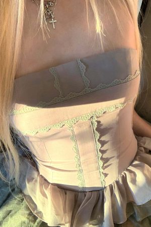 Rase le sol Tiered Lace-Panel Bustier Dress with Sheer Gloves