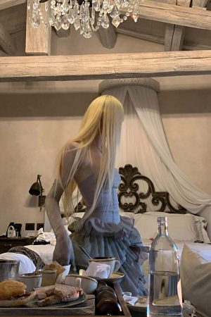 Rase le sol Tiered Lace-Panel Bustier Dress with Sheer Gloves