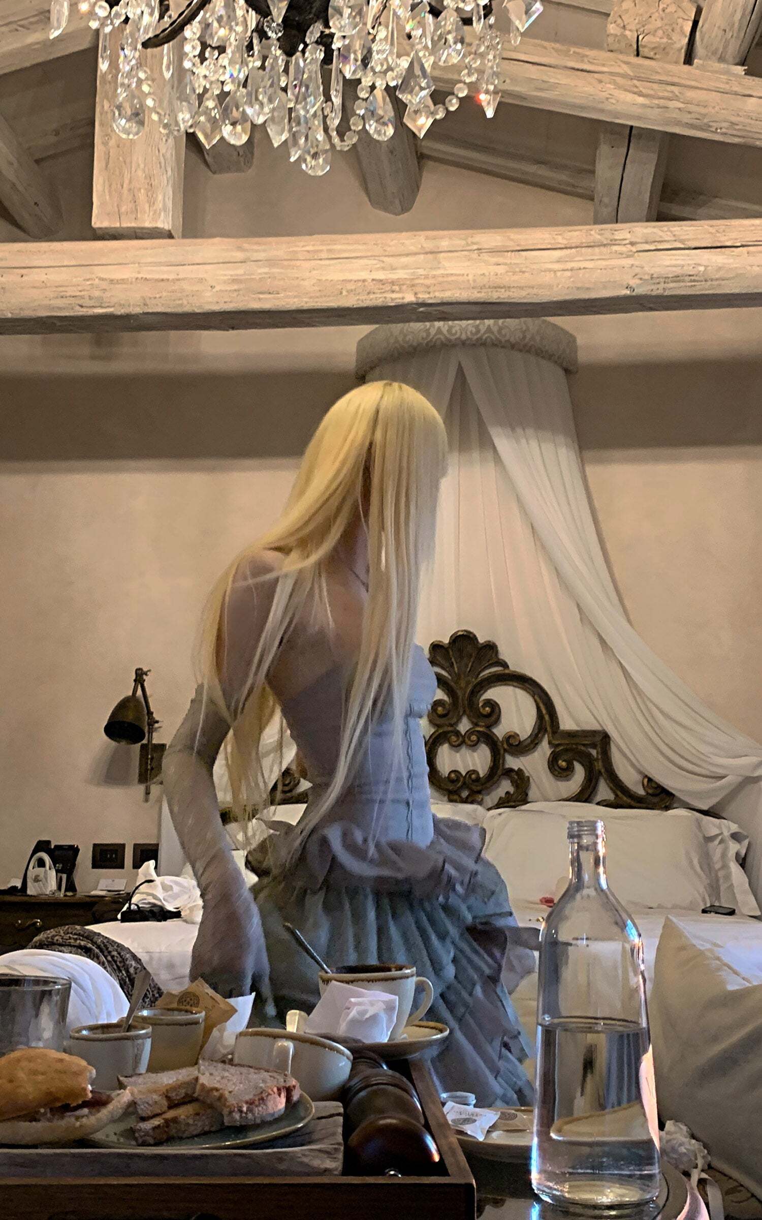 Rase le sol Tiered Lace-Panel Bustier Dress with Sheer Gloves Rase le sol Tiered Lace-Panel Bustier Dress with Sheer Gloves