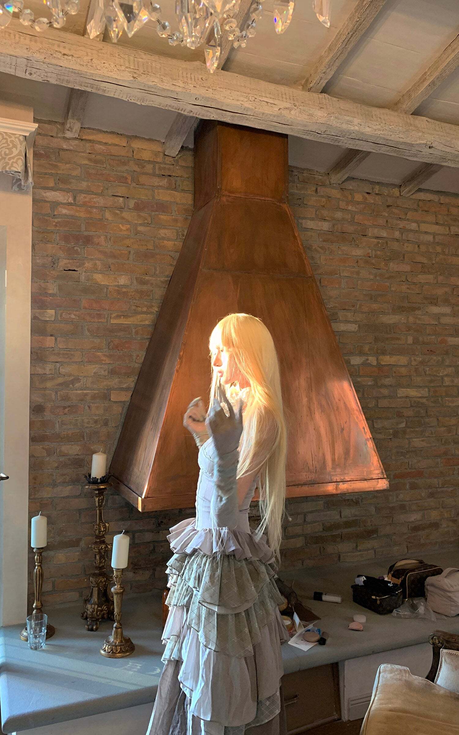 Rase le sol Tiered Lace-Panel Bustier Dress with Sheer Gloves Rase le sol Tiered Lace-Panel Bustier Dress with Sheer Gloves