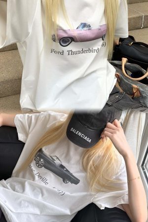 Rase le sol Vintage Convertible Car Graphic Oversized Gender-Neutral T-Shirt