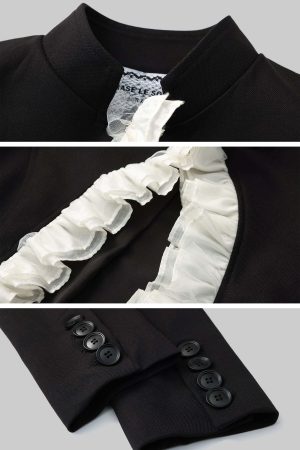 Rase le sol Vintage Ruffled Blazer & Mermaid Skirt Set