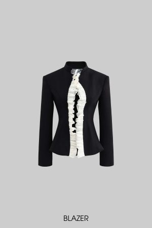 Rase le sol Vintage Ruffled Blazer & Mermaid Skirt Set