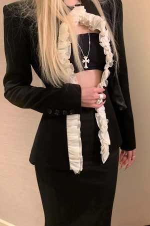 Rase le sol Vintage Ruffled Blazer & Mermaid Skirt Set