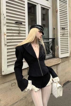 Rase le sol Waist-Tied Wool Blazer & Shorts Set