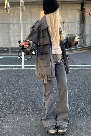 Rase le sol Washed Denim Utility Jacket