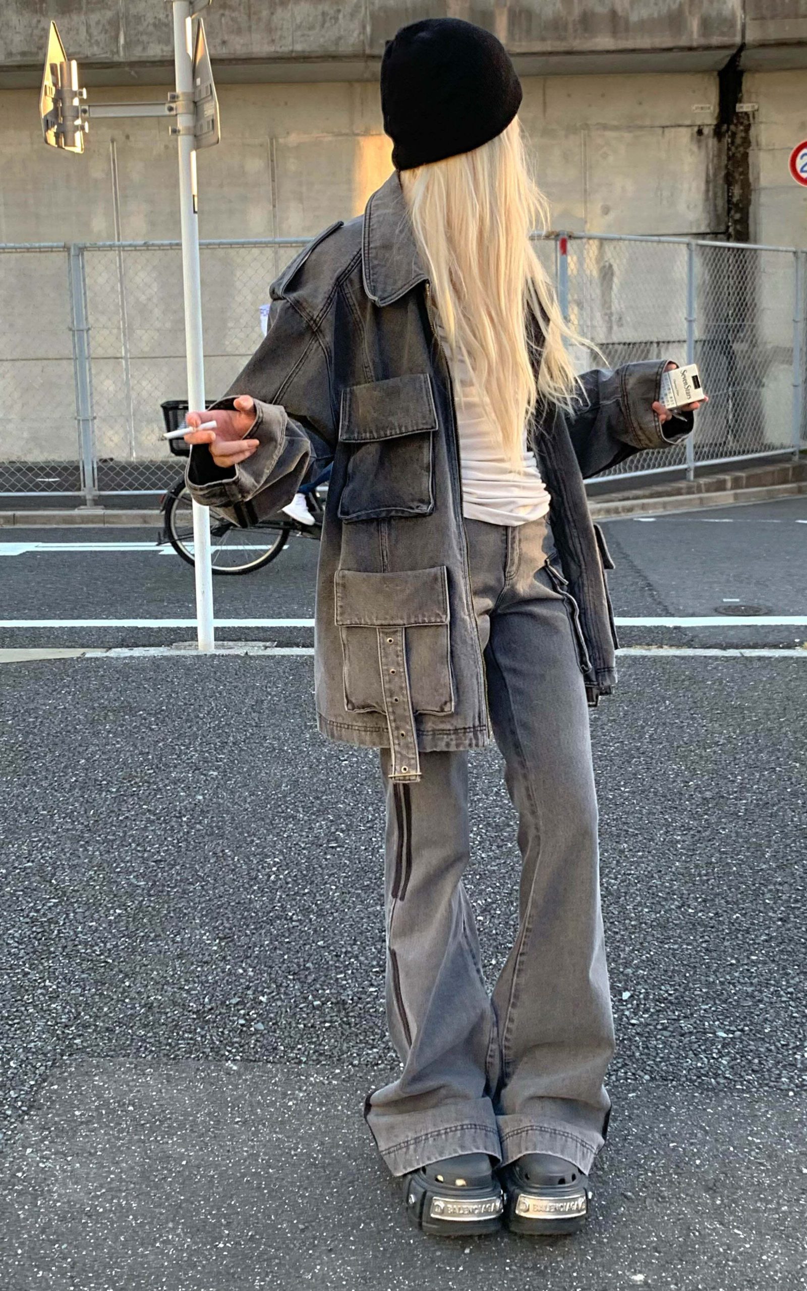 Rase le sol Washed Denim Utility Jacket Rase le sol Washed Denim Utility Jacket