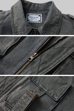 Rase le sol Washed Denim Utility Jacket