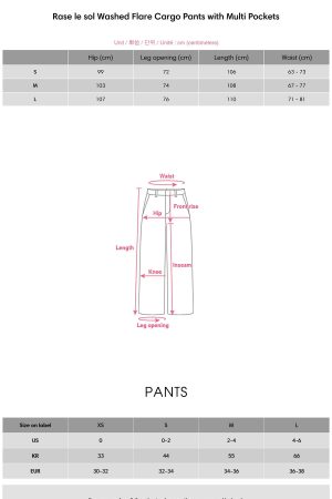 Rase le sol Washed Flare Cargo Pants with Multi Pockets