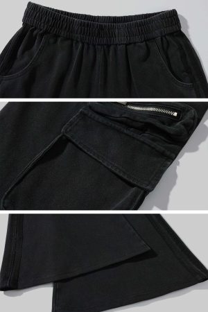 Rase le sol Washed Flare Cargo Pants with Multi Pockets