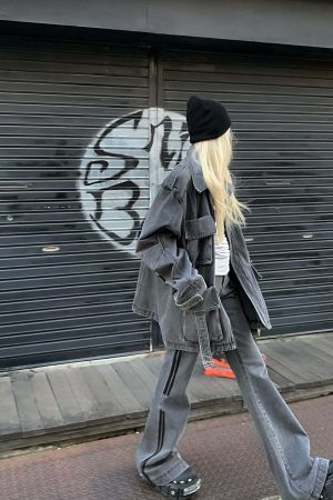 Rase le sol  Washed Gray Utility Denim Pants