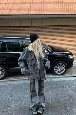 Rase le sol  Washed Gray Utility Denim Pants