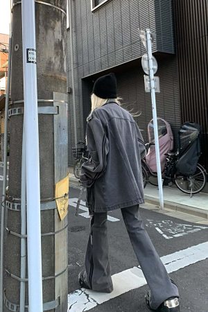 Rase le sol  Washed Gray Utility Denim Pants