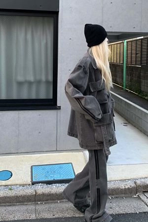 Rase le sol  Washed Gray Utility Denim Pants