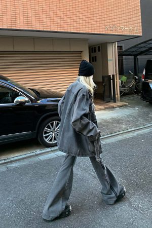 Rase le sol Washed Gray Utility Denim Pants